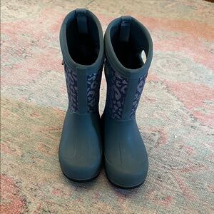 Bogs Kids Navy Blue Rain Boots with Leopard Shaft